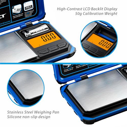 Precision Pocket Scale, 200gx0.01g Jewelry gram Scale, Digital Food Scale with LCD Display, one-Click Conversion 6 Units, Mini Scale for Kitchen/Powder/Coffee/Coins(Battery Included) - color: Blue