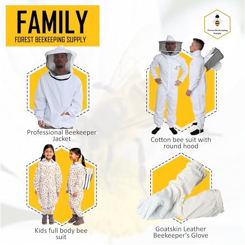 Beekeeping Jacket with Fencing Veil and Gloves, Cotton Bee Jacket for Men and Women, Heavy-Duty Brass Zippers - Medium - size: Medium