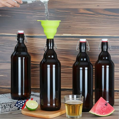 DESIYUE 32 oz Amber Swing Top Glass Bottles with Airtight Lids, Flip Top Beer Brewing Bottles for Fermentation, Home Brewing Kombucha, Mead, Vinegar, Beer, Kefir, Wine,Vanilla Extract, Juice(4 Pack)