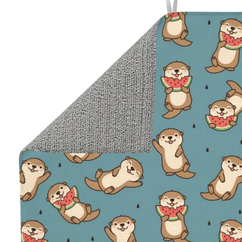 Cute Otters Watermelon Dish Drying Mats for Kitchen Counter, Super Absorbent Microfiber Drainer Pad, Washable Reversible Appliance Protector, Everyday Kitchen Must-Have, 16x18 Inch - color: Cute Otters Watermelon