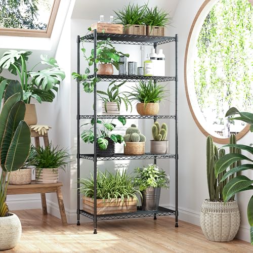 REIBII 5 Tier Wire Shelving, 23.2" W Metal Shelving, Small Space Corner Storage, Adjustable Shelves, Leveling Feet, Metal, for Kitchen, Bedroom, Pantry, Closet,Laundry Room - size: 5 Tier,13.4" D x 23.2" W x 60" H