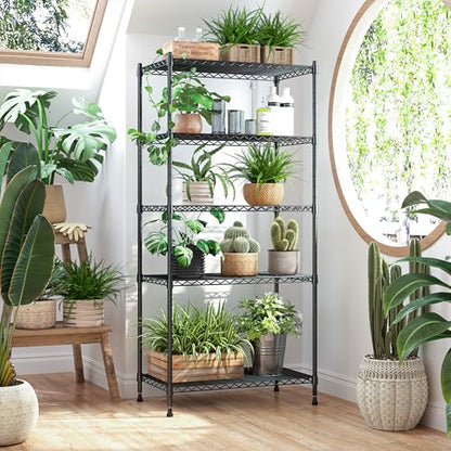 REIBII 5 Tier Wire Shelving, 23.2" W Metal Shelving, Small Space Corner Storage, Adjustable Shelves, Leveling Feet, Metal, for Kitchen, Bedroom, Pantry, Closet,Laundry Room - size: 5 Tier,13.4" D x 23.2" W x 60" H