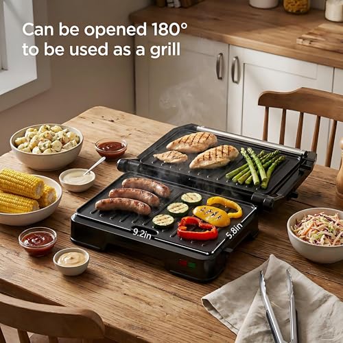 KEINVE Panini Press Grill & Sandwich Maker - 2-Slice, 180° Adjustable Hinge, 900Watt Electric Grill Non-Stick Cast Aluminum Plates for Panini, Steak, Bread & More, Easy to Clean, Perfect for Kitchen - size: 2 Slice