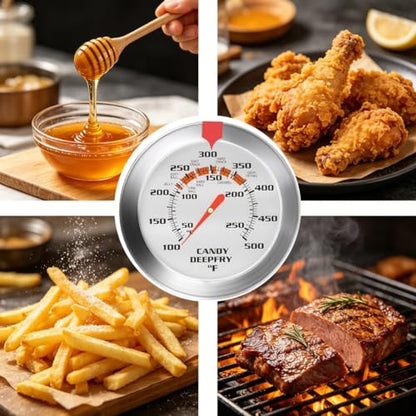 Candy & Deep Fry Thermometer, Stainless Steel Probe with 2" Large Dial & Pot Clip – Temperature Guide for Candy Making, Confectionery, Frying, BBQ, Chocolate, Jam