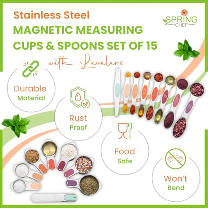 Spring Chef Magnetic Measuring Cups & Spoons Set of 15 - Desert Sunset | Stainless Steel, Patented, BPA Free, Strong Magnets, Heavy Duty - color: Desert Sunset, size: Set of 15