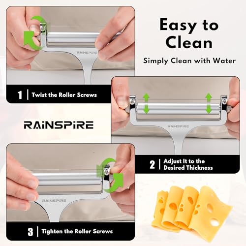 Rainspire Upgraded Cheese Slicer with Replaceable Wires Stainless Steel Cheese Slicers for Block Cheese Adjustable Cheese Cutter for Mozzarella, Cheddar, Gruyere Charcuterie Accessories, Silver - color: Silver