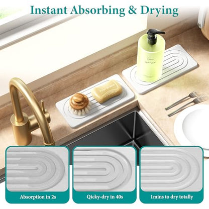 Water Absorbing Stone Tray, Quick Drying Diatomite Bathroom Tray Countertop, Stone Drying Mat for Kitchen Counter, Soap Dish Dispenser Vanity Organizer, White-B-8.3" x 4" - color: 8.3" X 4"-white-b