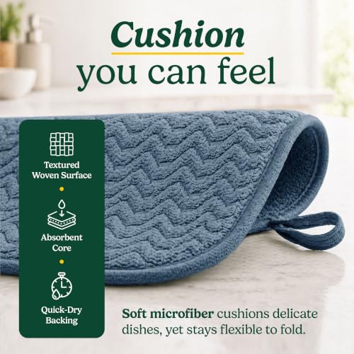 Cuisinart Dish Drying Mat for Kitchen Counter - 2-Pack XL 18x24 Ultra Absorbent Microfiber Dish Mat - Fast Drying, Machine Washable, Foldable Countertop Pad - Safe for Granite & Quartz - color: Geostripe Medium Blue