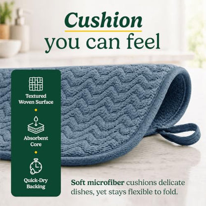 Cuisinart Dish Drying Mat for Kitchen Counter - 2-Pack XL 18x24 Ultra Absorbent Microfiber Dish Mat - Fast Drying, Machine Washable, Foldable Countertop Pad - Safe for Granite & Quartz - color: Geostripe Medium Blue
