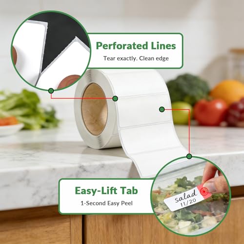 NATURALABEL 1050 PCS Blank Removable Freezer Labels - Food Labels with Perforated Lines, for Meal Prep Containers (4/5" x 2", 3 Rolls, 350 Count/Roll)
