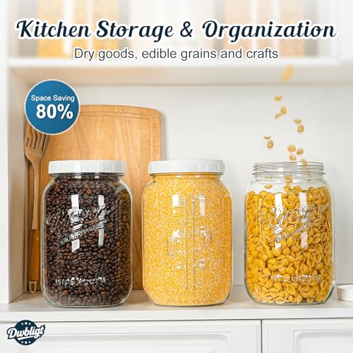 2 Pack Wide Mouth Mason Jars with Airtight Lid and Silicone Ring - 1 Gallon Large Glass Containers for Food Storage like Flour Sugar, Sun Tea, Kombucha, Refrigerator Safe Fermentation Jar