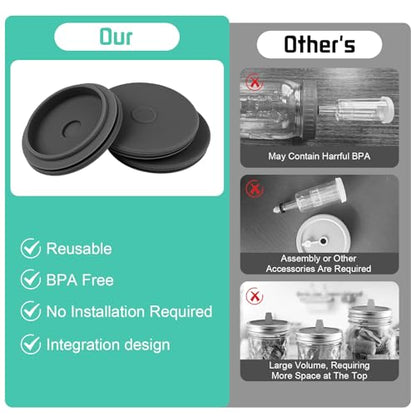 Wide Mouth Mason Jar Fermentation Lids – Silicone Fermenting Caps with Waterless Airlock, Self-Burping Fermenter Tops for Pickles, Kimchi, and Probiotic Foods, 3 Pack Grey (Jars Not Included) - color: Gray