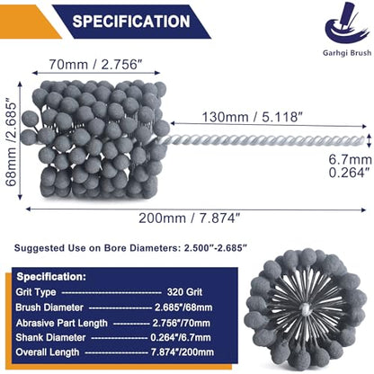 Garhgi 2.685"(68mm) Cylinder Honing Tool, 320 Grit SC Abrasive Balls for 2-5/8" Automotive Motor Engine Brake Rotor Bore Crosshatching Deglazing Polishing on Metals Cast Iron Steel - size: 2.685"(68mm), style: 320 Grit