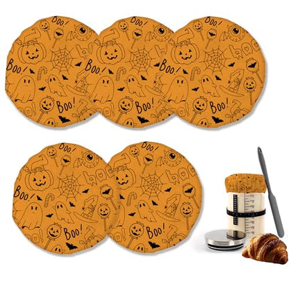 Halloween Pumpkin 5-Pack Cloth Covers for Sourdough Starter Jar, Cloth Covers Reusable Lid Top Cover Sourdough Proofing Bread Fermentation Baking Supplies for 3-4 Inch Jar Mouth - color: Halloween Pumpkin