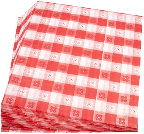 MADE IN USA 1,000 Sheets of Grease-Resistant Food Grade Waxed Kraft Deli Tissue Paper, 12" X 12" (Red Gingham Pattern) - color: Red Gingham Pattern