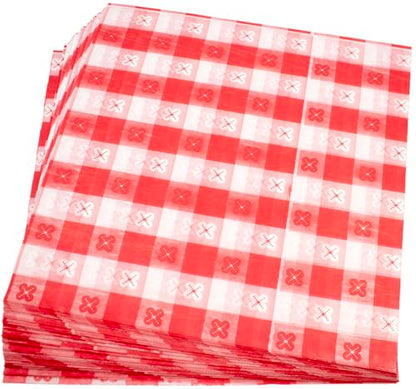 MADE IN USA 1,000 Sheets of Grease-Resistant Food Grade Waxed Kraft Deli Tissue Paper, 12" X 12" (Red Gingham Pattern) - color: Red Gingham Pattern