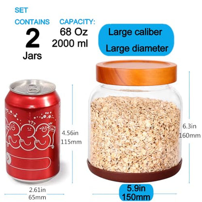 SAIOOL 2-Pack Striped Borosilicate Glass Airtight Canisters - Big mouth Large Capacity, Acacia Wood Lid, Food Storage Jars for Flour, Pasta, Pantry Organization (1/2 Gallon （Strew 2 pack）) - size: 1/2 Gallon (Strew 2 pack)