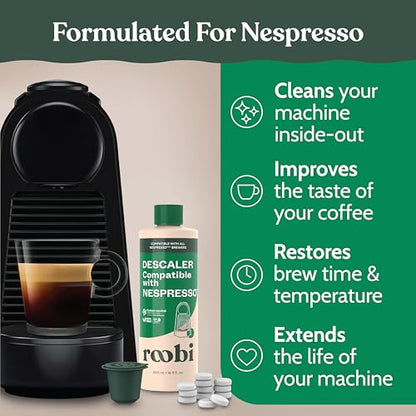 Roobi Descaling and Cleaning Kit Compatible with Nespresso Originaline. Includes 1 Bottle of Descaling Solution, 12 Cleaning Tablets and 1 Reusable Pod. Carbon Neutral. 1 Year Supply. - style: Descaling & Cleaning Kit