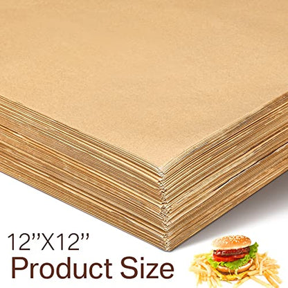 Spakon 1000 Sheets Wax Deli Paper Sheets for Food 12 x 12 Inch Checkered Dry Waxed Deli Basket Liners for Sandwich Wrapping, Food Basket Liners, Picnic party(Kraft) - color: Kraft