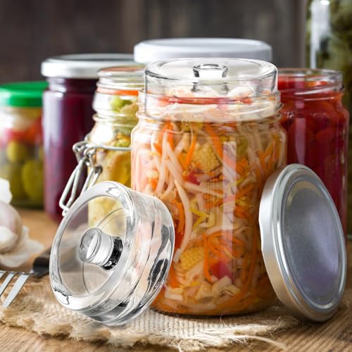 TOPZEA 9 Pack Fermentation Glass Weight with Easy Grip Handle, for Wide Mouth Mason Jars, Heavy Fermenting Lids, Pickling Canning Supplies Kit, Dishwasher Safe