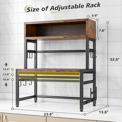 EnHomee 4-Tier Microwave Stand for Kitchen Storage, Brown | 205 lb Capacity, Adjustable Kitchen Shelves with 9 Hooks & Cutting Board Rack - color: Brown