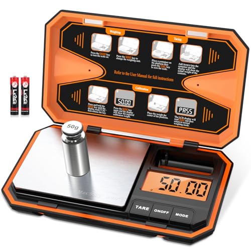 Digital Pocket Scale, High-Precision 500g x 0.01g Gram Scale with 50g Calibration Weight, Mini 6 Units Jewelry Scale with LCD Display, Tare Function for Food, Jewelry, Coin, Coffee, Battery Included - size: 500g/0.01g