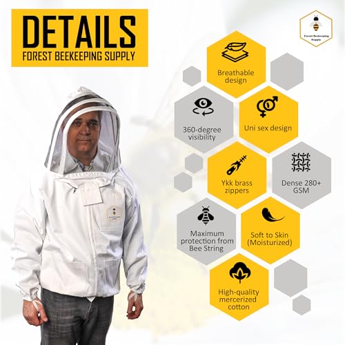 Beekeeping Jacket with Fencing Veil and Gloves, Cotton Bee Jacket for Men and Women, Heavy-Duty Brass Zippers - 2XL - size: 2XL