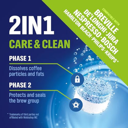 WoldoClean 2-Phase Cleaning Tablets (25 Count, 3.5g) - Compatible with Jura Automatic Coffee Machines E8, S8, Z10, J8, ENA & GIGA, Blue & White Formula, Cleans & Seals, Individually Sealed - size: 25 Count (Pack of 1)