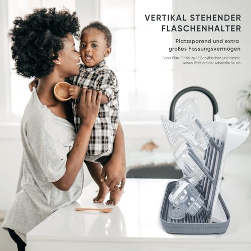 Termichy Baby Bottle Drying Rack: Large Vertical Bottle Dryer Rack Holder - Space Saving Standing Drying Rack for Baby Bottles and Pump Part Cleaning (Gray) - color: Gray