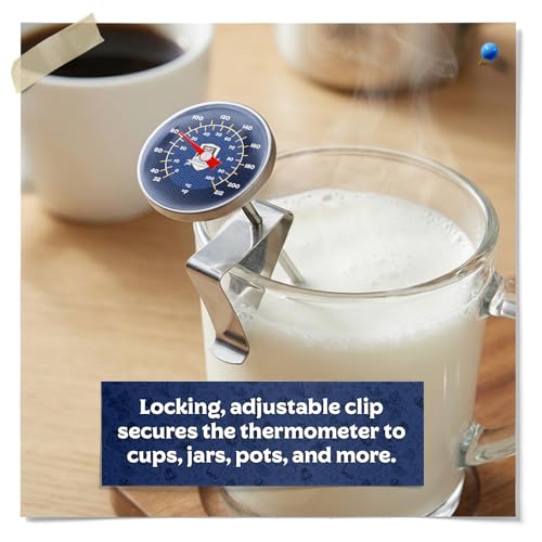 Fermentaholics Stainless Steel 1.5 Inch Dial Thermometer w/Locking Adjustable Clip – General Kitchen Use: Cooking, Baking, Brewing, Cheesemaking, Coffee, & More – Clip Locks into Place