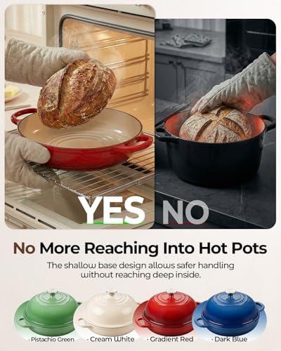 Enameled Cast Iron Bread Oven 5 Qt with Starter Kit, Round Dutch Oven with Lid for Sourdough Baking, Baking Kit Includes Silicone Sling, Banneton & Lame, Complete Artisan Bread Set - color: Red, size: Bread Oven & Baking Kit