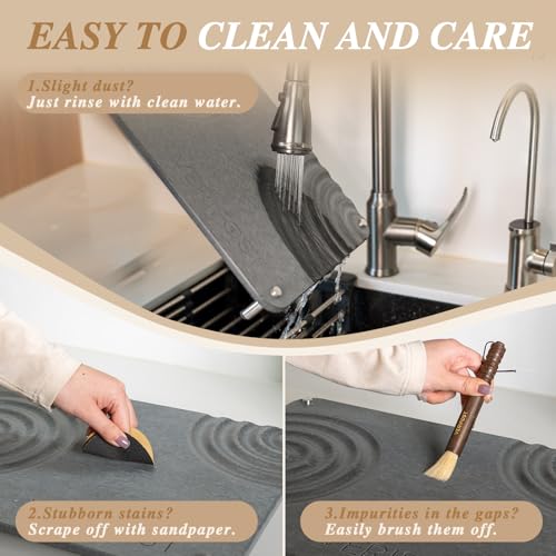 VERIFOST 2025 2PCs Large Drying Stone for Kitchen Counter, Stone Drying Mat for Kitchen Counter, Quick Drying Matt Kitchen Counter, Diatomaceous Earth Dish Mat with Non-slip Feet Midnight Gray - color: Midnight Gray