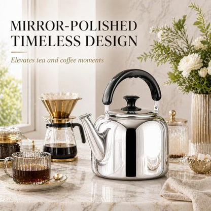 Whistling Stovetop Tea Kettle,Food Grade 316 Stainless Steel,Hot Water Fast to Boil,Stovetop Kettle with Ergonomic Handle,3.1 Quart Capacity