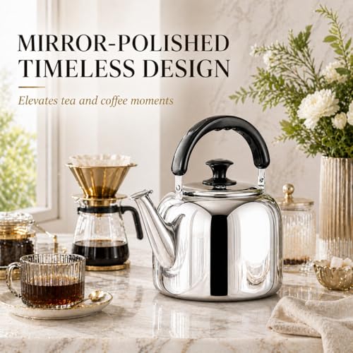 Whistling Stovetop Tea Kettle,Food Grade 316 Stainless Steel,Hot Water Fast to Boil,Stovetop Kettle with Ergonomic Handle,4.2 Quart Capacity