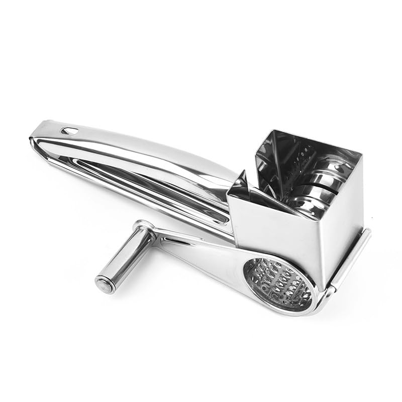 Hand Crank Cheese Grater with Stainless Steel Drum | Ergonomic Rotary Grater & Shredder for Hard Cheeses, Vegetables & More - Easy-to-Use Handheld Kitchen Tool for Cooking and Food Prep