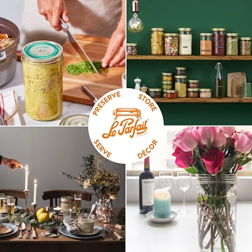 Le Parfait Familia Wiss 32oz (1L) Wide Mouth Glass Canning Jar – 1PK Made in France, Airtight 2-Piece Lid, Reusable Zero Waste & Eco-Friendly for Kitchen Storage, Meal Prep, Fermentation & Baking - color: 32oz (Single)