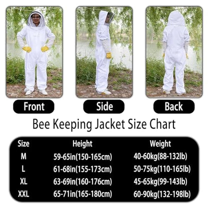 Bee Suit with Veil Hood and Sheepskin Gloves Sting Proof Beekeeping Suit for Men Women Full Body Ventilated Fabric(XX-Large) - size: XX-Large