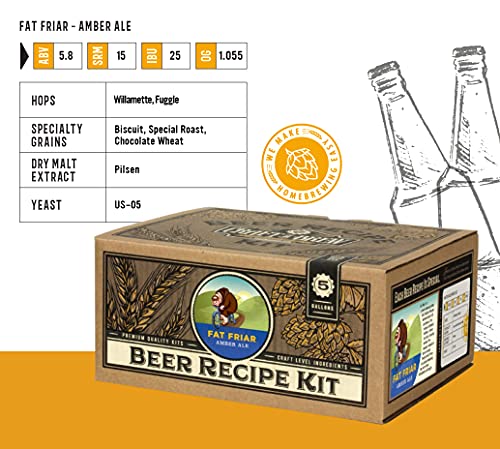 Craft a Brew - Beer Recipe Kit - Fat Friar Amber Ale - Home Brewing Ingredient Refill - Beer Making Supplies - Includes Hops, Yeast, Malts, Extracts - 5 Gallons - color: Fat Friar Amber Ale