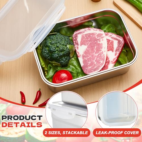 2 Pcs Large Stainless Steel Marinating Containers with Lids, Food Storage Containers for Refrigerator, Leak-proof & Stackable for Meal Prep, Meat(389oz/11.5l + 284oz/8.4l,No Handle) - size: 389oz/11.5l + 284oz/8.4l