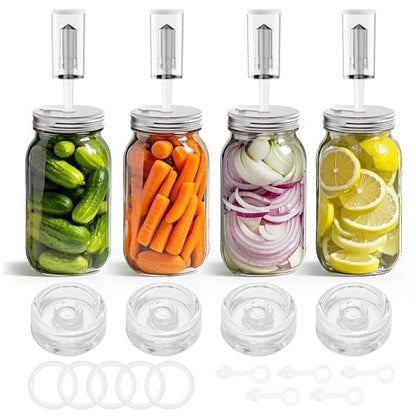 Fermentation Kit for Wide Mouth Mason fermentation Jar,pickling/sauerkraut kit with 4 Glass Fermentation Weights,4 Fermenting Lids,4 airlocks,5 Silicone Rings,5 Silicone Grommet （ No Jars ）