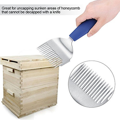 Stainless Steel Plastic Handle Bee Uncapping Fork Hive Tool Bee Equipment for Honeycomb Wax Cap Removal Drone Brood Extraction and Beehive Health Inspection in Beekeeping