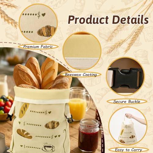 Reusable Beeswax Bread Bags Set – 2 Large Organic Linen Bread Bags (17 x 13 Inches) + 3 Beeswax Wraps for Food, Homemade Bread, Bagel,Sourdough, Freezer Safe & Keeps Food Fresh - color: Bread Bags-Coffee