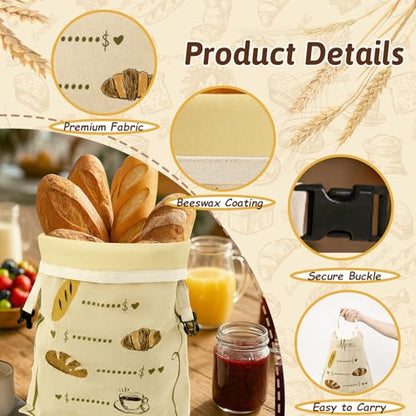 Reusable Beeswax Bread Bags Set – 2 Large Organic Linen Bread Bags (17 x 13 Inches) + 3 Beeswax Wraps for Food, Homemade Bread, Bagel,Sourdough, Freezer Safe & Keeps Food Fresh - color: Bread Bags-Coffee