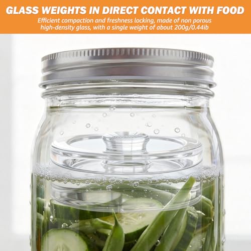 Fermentation Kit for Wide Mouth Jar, Pickling and Sauerkraut Kit with Glass Fermentation Weights Fermenting Lids Airlocks Silicone Gaskets for Pickles (Jar not included)