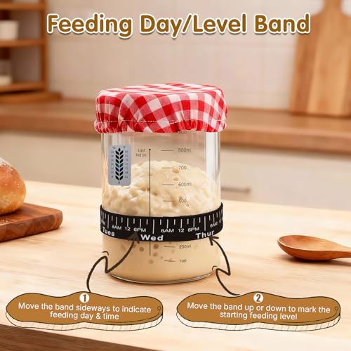34oz Sourdough Starter Jar Kit,Wide Mouth Sourdough Starter Container with Feeding Tracking Band, Silicone Spatula&Sourdough Starter Kit-Baking Supplies(2 pack). (Red) - color: Red