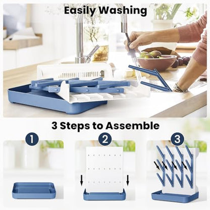 Baby Bottle Drying Rack: Vertical Space Saving Large Bottles Holder - Standing Boon Dryer Rack Baby Accessory - Countertop Holds Up to 12 Bottles & Pump Part Cleaning & Cup (Blue) (Blue) - color: Blue