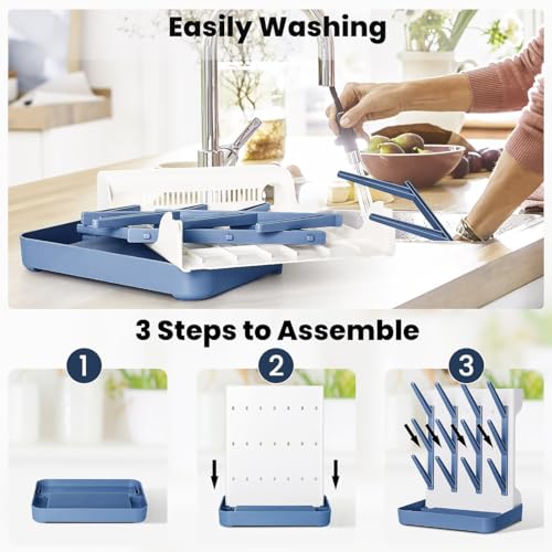 Baby Bottle Drying Rack: Vertical Space Saving Large Bottles Holder - Standing Boon Dryer Rack Baby Accessory - Countertop Holds Up to 12 Bottles & Pump Part Cleaning & Cup (Blue) (Blue) - color: Blue