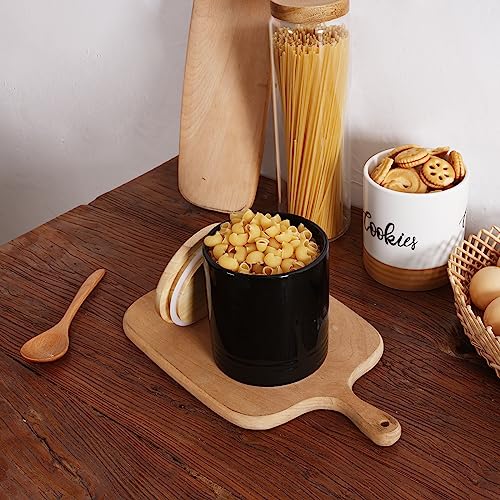 LEETOYI Ceramic Food Storage Jar with Seal Lid, Serving for Ground Coffee, Tea, Sugar, Salt and More - 31 Oz (Black) - color: Black
