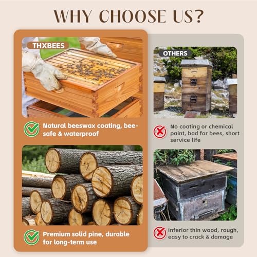 10 Frame Medium Super Box for Honey Bee Hives Beeswax Coated Langstroth Medium Bee Hive Box Includes Beehive Frames and Waxed Foundation Sheets (Unassembled) - size: 10 frame medium super box