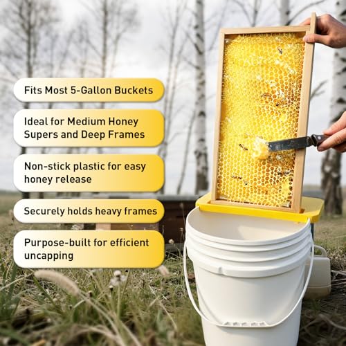 Honey Uncapping Tank Holder, Honey Harvesting Tools, Easy Clean Honey Extractor Tank Bucket Scraper for Beekeeping Hive Frames Cleaning, Fit All 5 or 6 Gallon Bucket